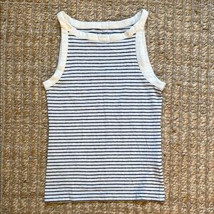 Jcrew Stretch Linen Tank XS Cream and Navy Striped